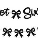 Black Bow Sweet Sixteen Banner - Coquette Black Bow 16th Birthday Party Decorations, Happy Sweet 16 Banner for Girls/Women Birthday Party Black Glitter