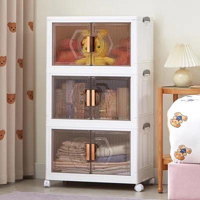 3 Tier Stackable Storage Bins with Lids, Plastic Storage Containers with Magnetic Doors & Wheels, Collapsible Storage Bins Closet Organizers, Foldable Organization for Home, Party (Clear)