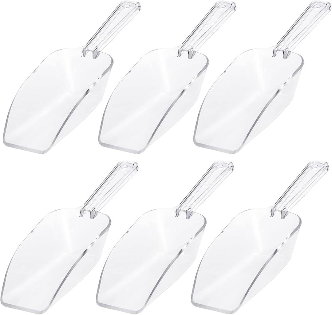 Ice Scoop Candy Buffet Containers Scoopers, Hmxpls Clear Plastic Scoop for Popcorn Cookie Candy Buckets, Podpocket Acrylic Large Scoops for Parties Wedding Bar Jars Freezer Dry Goods 6 Pack 7.5 In