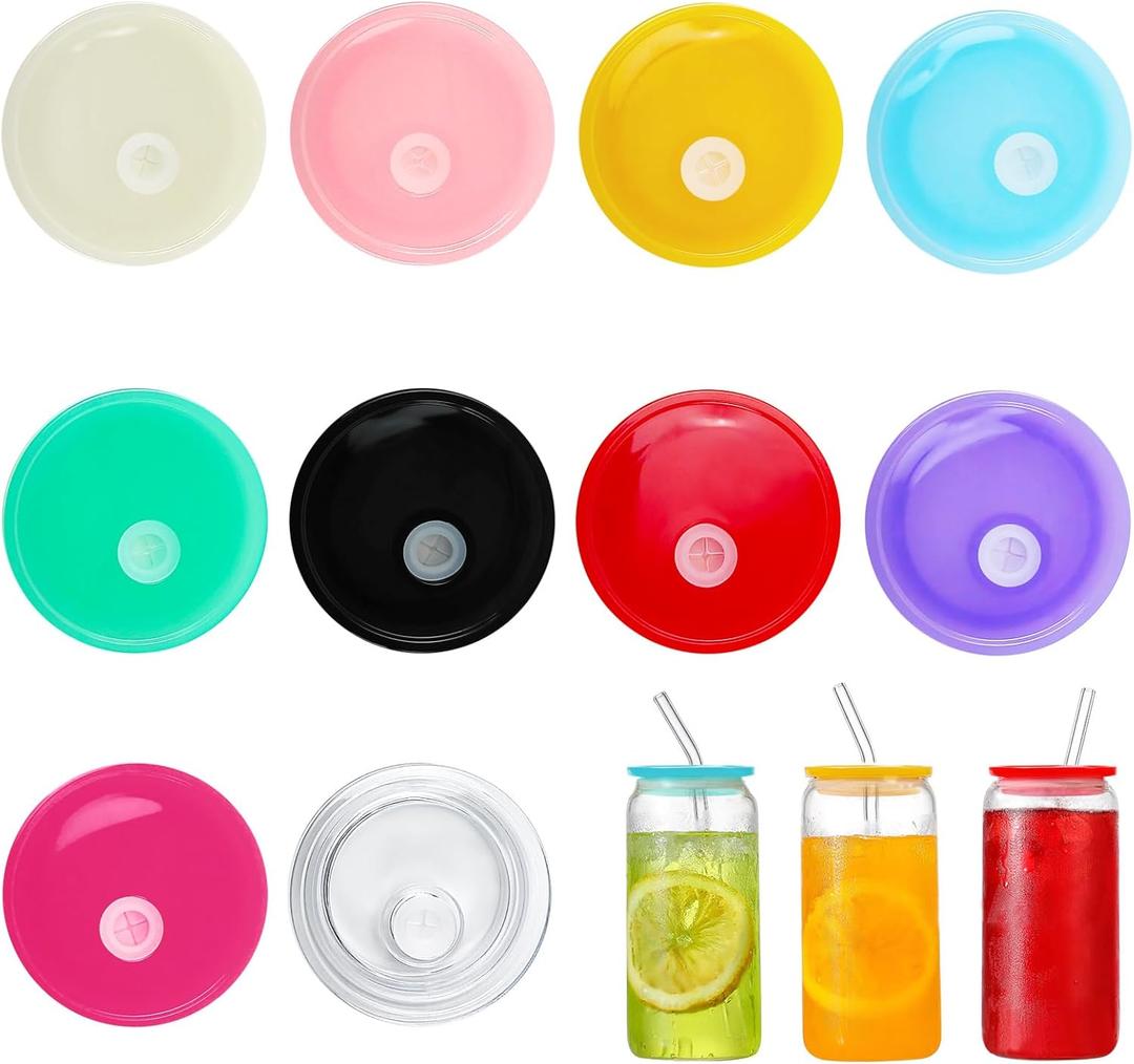 10-Pack Colorful Acrylic Cup Lids with Straw Hole - Spill-Proof Reusable Covers for 16oz Glasses & Tumblers - Perfect for Iced Coffee, Beer, Beverages 10-Pack Colorful Acrylic Cup Lids with Straw Hole - Spill-Proof Reusable Covers for 16oz Glasses & Tumblers - Perfect for Iced Coffee, Beer, Beverages