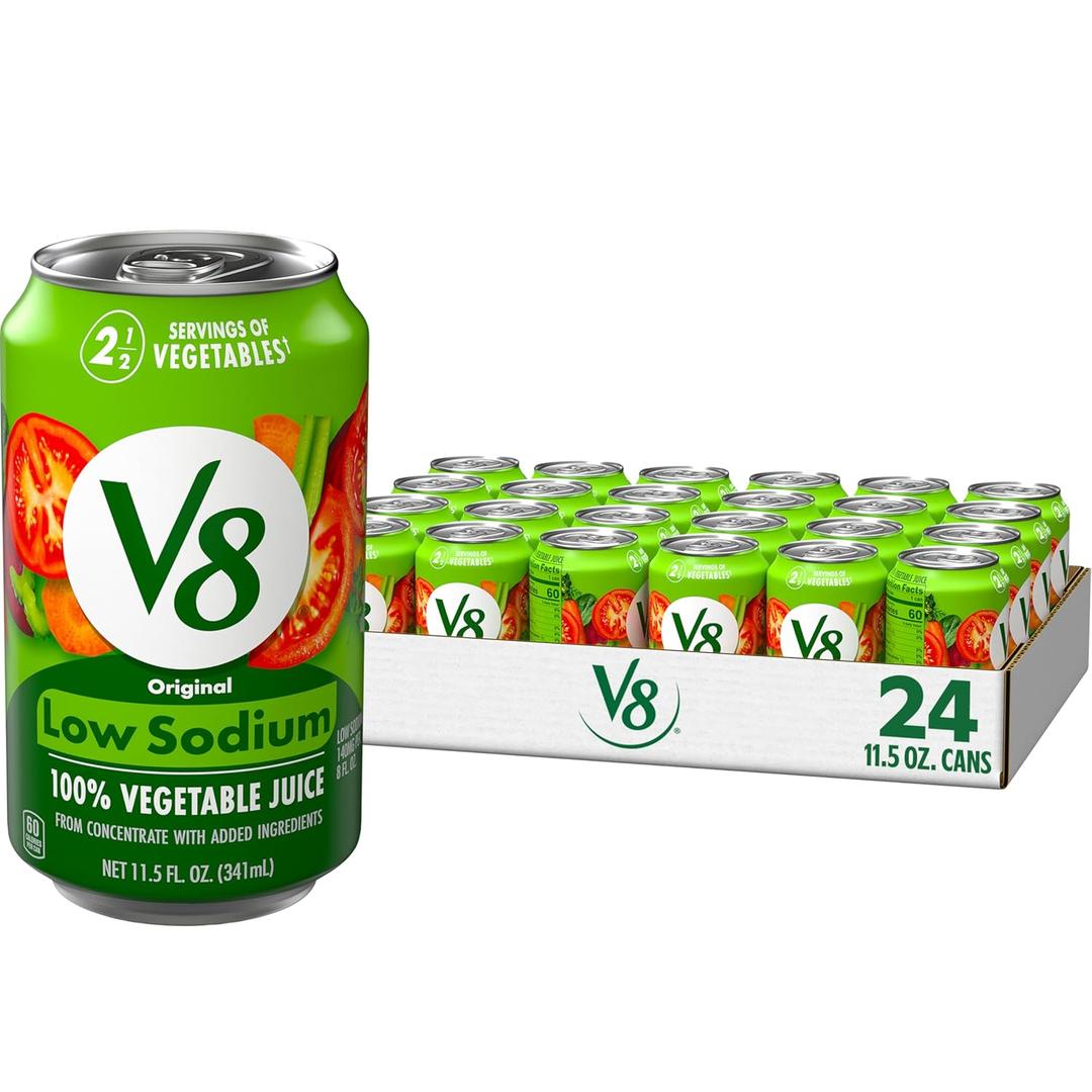 V8 Low Sodium Original 100% Vegetable Juice, 11.5 fl oz Can (24 Pack), Best By Feb 24 2027