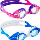 Aegend 2 Pack Kids Goggles, Swimming Goggles for Kids Age 4-16 Boys and Girls Youth, Anti-Fog Waterproof Anti-UV Pool Goggles (Pink Purple & Blue-white)