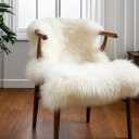 Genuine Sheepskin Rug New Zealand Sheep Skin Fluffy Soft Single Pelt Lambskin for Bedroom, Living Room, Sofa, Chair, Bedside Natural Ivory White Area Rug (2 x 3 Ft)