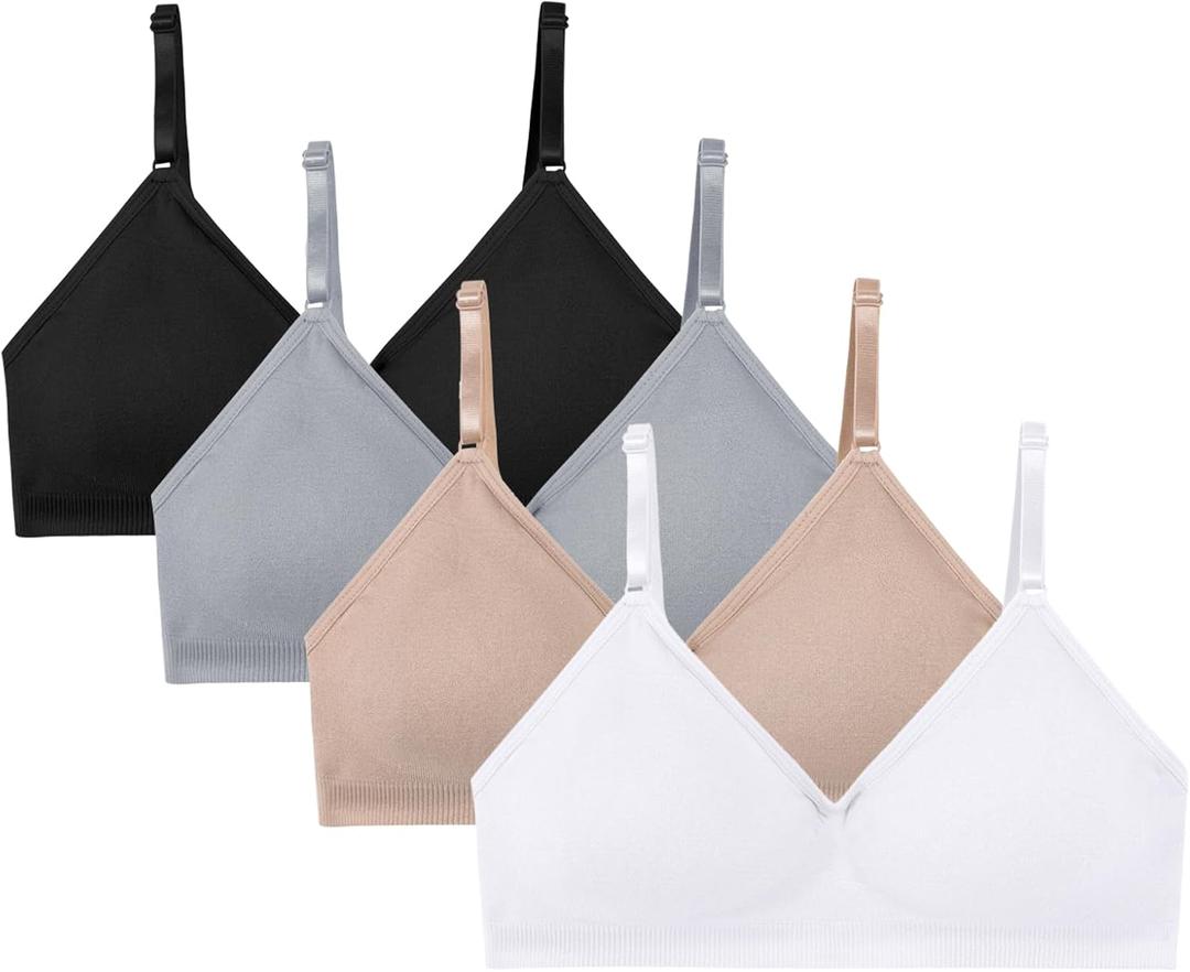 MIK-QUE Girls Seamless Training Bras Adjustable Straps Sports Bras, Medium, White + Black + Skin Tone+grey