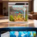 Vehipa Fish Tank, Smart Fish Aquarium Kit 4.2 Gallon | with Auto Feeder, 4-in-1 Silent Pump, Adjustable Lighting, Temperature Display & Humidifier for Desktop, Office, Room