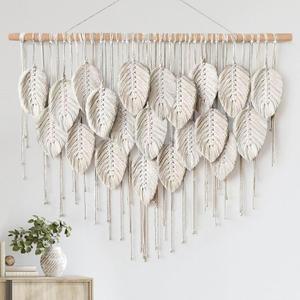 LOMOHOO Macrame Wall Hanging Boho Beige Leaves Tapestry Bohemian Handmade Woven Wall Art Decoration for Bedroom Living Room Apartment Dorm Gallery Perfect Handmade Gift Ideas (Beige-39" W x 28.3" L)