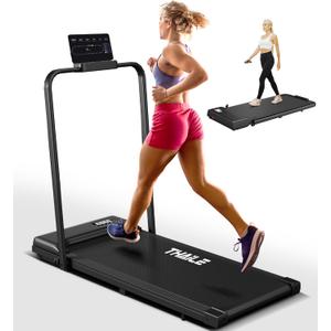 THAILE Walking Pad Treadmill with Handle Bar, 3 in 1 Folding Walking Pad, PortableTreadmill for Home Office with 330lbs Capacity, Bluetooth, App and Remote Control, 4/6mph (Black with Handle Bar)