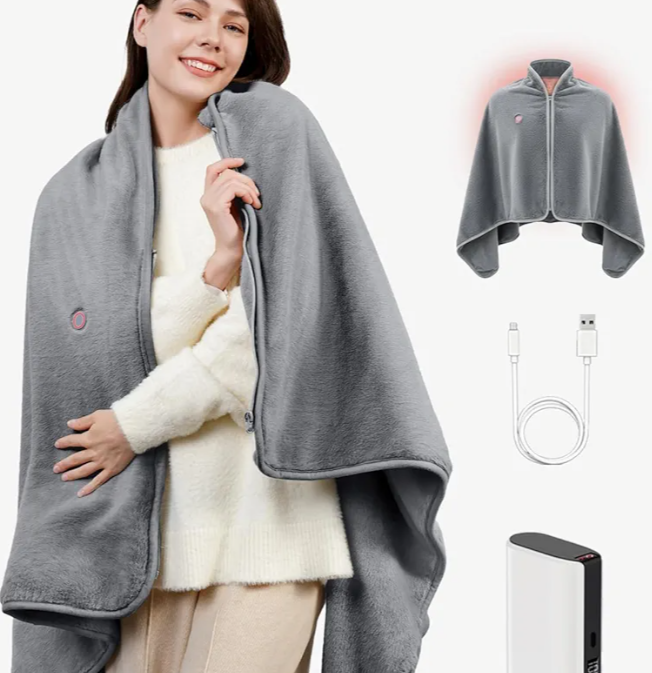 Battery Operated USB Heated Blanket – Cordless Rechargeable Throw with Portable Battery Pack, Far Infrared Heat, Ultra-Soft Faux Rabbit Fur for Home, Office, Travel, Camping