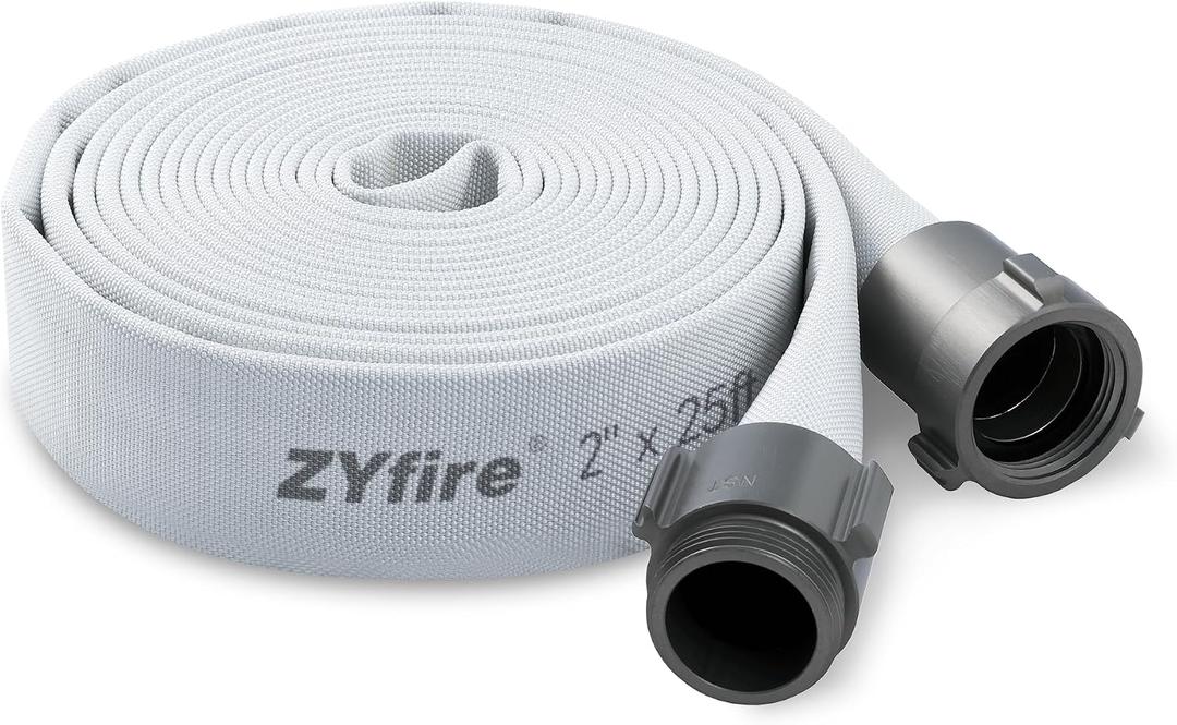 ZYfire Fire Hose - 2" ID x 25 FT Single Jacket EPDM Firefighter Hose with M F NST/NH Aluminum Couplings 750 PSI Burst Pressure Lightweight for Use in Firefighting