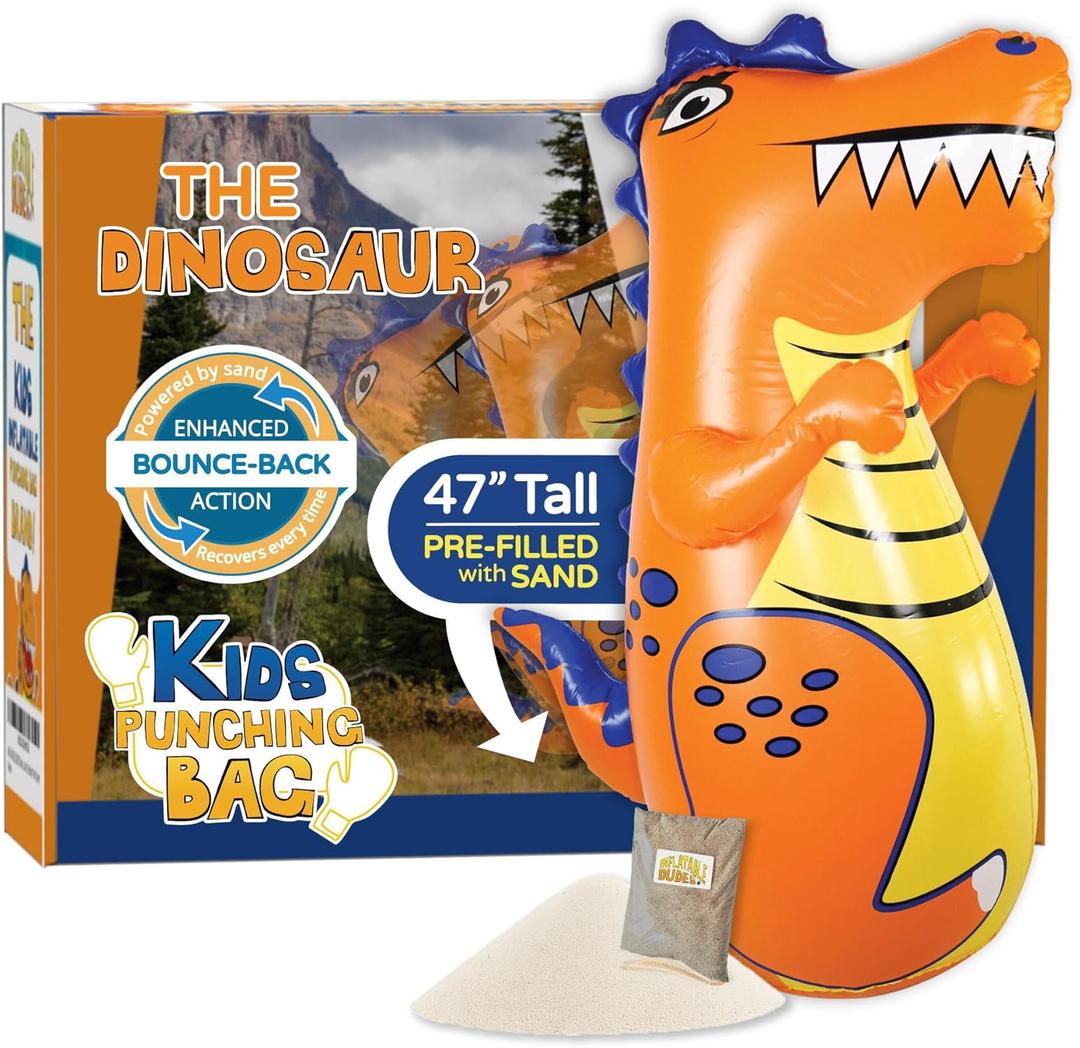 INFLATABLE DUDES Dinosaur Toy 47 Inches - Kids Punching Bag | Already Filled with Sand| T-Rex | Bop Bag | Inflatable Bopper | Punching Bag for Kids | Dinosaur Party Decorations | Boxing - (Rex)