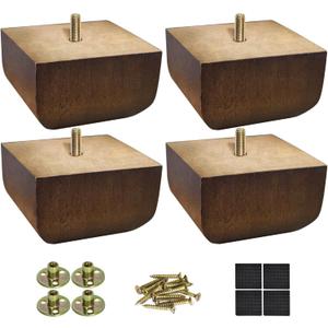 Sofa Legs Square Bed Feet 2 inch Wood Replacement Leg for Furniture Set of 4, Dark Brown (2 inch (4pcs) Standard (With hanger bolt))