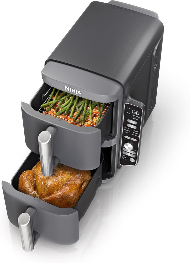 Ninja Air Fryer, 10QT Double Stack XL 2-Basket, Compact Design, Cooks 5lb Whole Chicken, Feeds Up to 8 People, 6-in-1 Air Fryer, Roast, Bake & More, Easy to Clean, Dishwasher Safe Parts, Grey, SL401