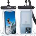 Lamicall 2PCS Waterproof Phone Pouch Floating - [Soft 3D Seamless Design] IPX8 Water Proof Cell Phone Case for Beach, Protector for iPhone, 4-7" Devices, Dry Bag Beach Essentials for Cruise Travel (Float white)