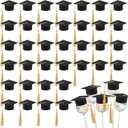 Hahafelt 36pcs Mini Felt Graduation Cap Lollipop Toppers with Tassel Class of 2026 Congrats Party Supplies for Cupcake Decor