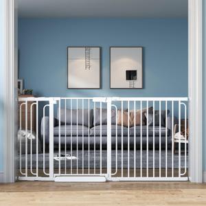 Extra Wide Baby Gate with Door 62-70 Inch Pressure Mounted, Auto Close Child Baby Gates for Doorways No Drill, Walk Through Dog Gate Indoor for The House, White