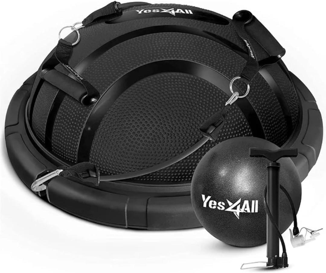 Yes4All 880LBS Premium Half Ball Balance Trainer, Stability Ball, Half Yoga Ball, Combo with Pilate Ball and Resistance Band for Exercises, Home Gym, Full Body Workouts (B. Upgrade Combo - Full Black)