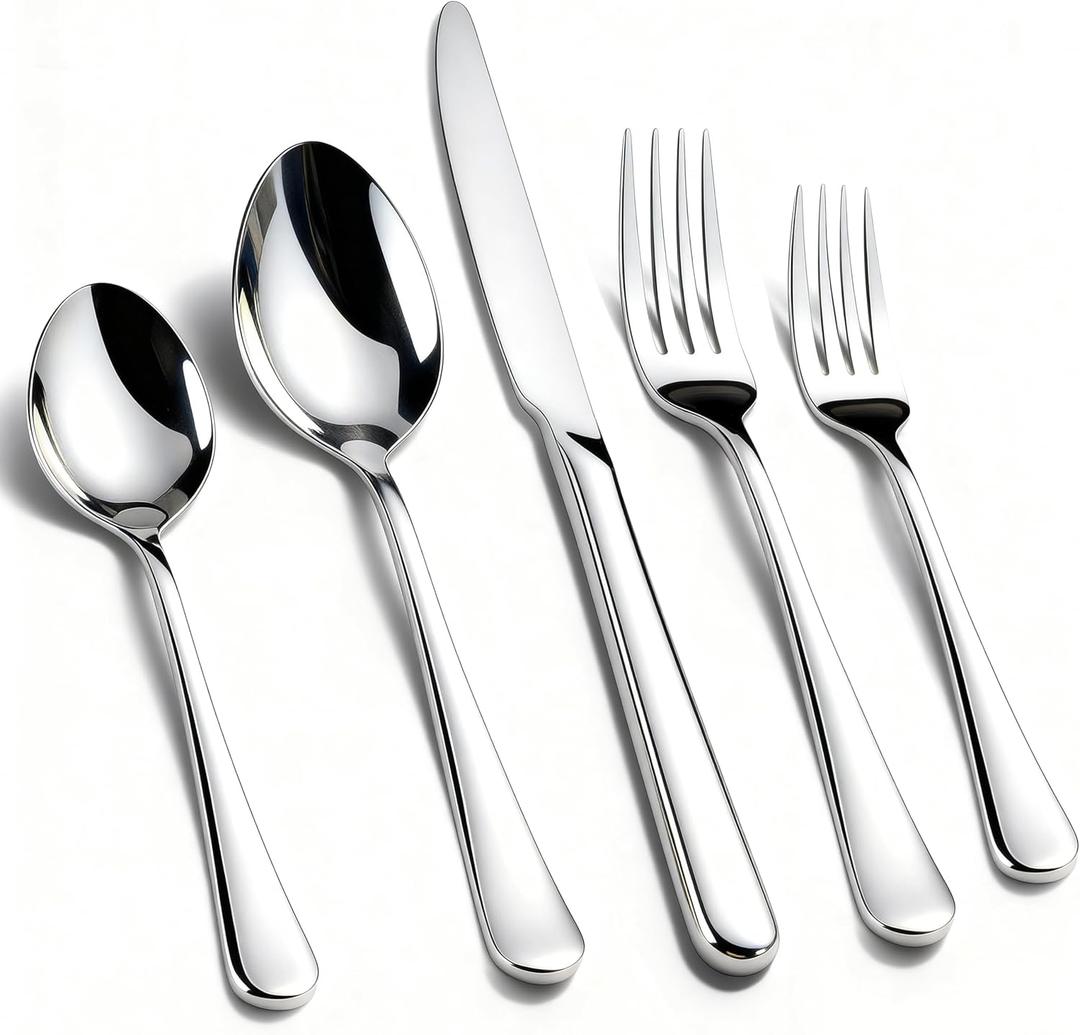 KIKCOIN 40 Pack Silverware Set for 8, Food-Grade Stainless Steel Flatware Set, Heavy Duty Mirror Polished Cutlery Utensils Set with Knives Spoons and Forks Set for Home Kitchen Restaurant Wedding