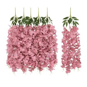 Artificial Wisteria Hanging Flowers,5Pcs Dusty Pink Fake Wisteria 33" Silk Faux Wisteria Vine Rattan Hanging Garland Bulk for Wedding Arch Party Backdrop Wall Home Decorations (Dusty Pink