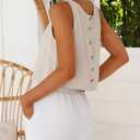IDEALSANXUN Womens Linen Crop Tank Tops 2026 Spring Summer Beach Sleeveless Tops (Beige, L)