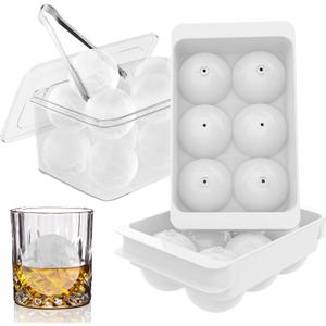WIBIMEN Large Ice Cube Molds, Big Round Whiskey Ice Cube Trays for Freezer, Easy to Fill & Release, Whiskey Bourbon Cocktail(1.9In*6 Balls- White/2 Pack)