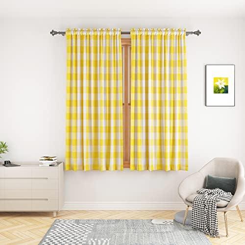 UPOPO Buffalo Check Window Curtains 48 inches Long Living Room Cotton Curtain Panels Bedroom Plaid Gingham Farmhouse Decor Curtains Rod Pocket Kitchen Bathroom Basement 2 Panels Yellow White 52"x48"