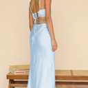 Satin Slip Backless Midi Dress for Wedding Guest Silk V Neck Cut Out Tie Back Long Dresses for Women 2023 White