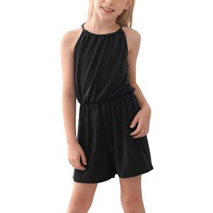 GORLYA Girls Jumpsuit Sleeveless Halter Neck Casual Short Rompers Outfits for 4-14T (10 Years, Black)