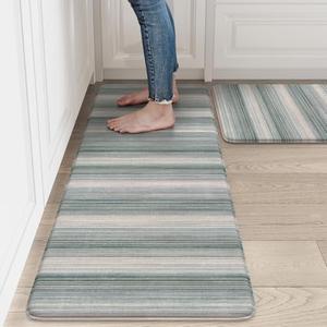 LEEVAN Anti Fatigue Kitchen Mats, Green Kitchen Rugs 20"x32"+20"x47", Non-Slip Waterproof Kitchen Floor Mats, Colorful Comfort Mats for Kitchen Floor, Sink, Laundry, Office