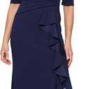 Alex Evenings Women's Stretch Crepe Dress with Puff Shoulder Elbow Sleeves, Tucked Waist Detail and Cascade Ruffle (Blue, 10)