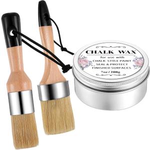 Furniture Finishing Wax Paint Wax Sealer Clear with 2 Brush Set 7 oz for Clear Chalk Sealing Wood Surfaces Interior Furniture Protective Painting Waxing Wooden Floor Cabinet Home Accessories