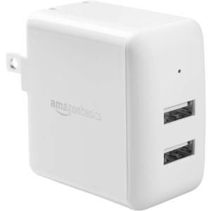 Amazon Basics 24W Dual Port USB-A Wall Charger, Fast Portable (12W, 2.4A Per Port), Multiple Device Compatible for Phones (iPhone 16/15/14/13/12/11/X, Samsung, and More), Non-PPS, White