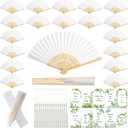 Marsui 100 Set Folding Fans Wedding Fans Bamboo Hand Held Sandalwood Fans with Thank You Cards, Tassels and Gift Bags for Wedding Guests Party Favors Bridal Shower Church Decoration (White)