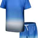 Moon Tree Boys Rash Guard Set for Boys 2 Piece Swimsuits Short Sleeve Bathing Suits with Trunks Quick Dry Swim Shirts, Size 13/14