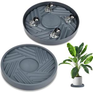 M METERXITY 2PCS Round Planter Caddies, 10 Inches Plastic Plant Roller with Wheel, Plant Saucers for Indoors, Plant Stand for Flower Pots [Gray]