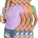 LessonZoo 4 Pack Girls Short Sleeve Slim Shirts, 4-Color, 13-14 Years