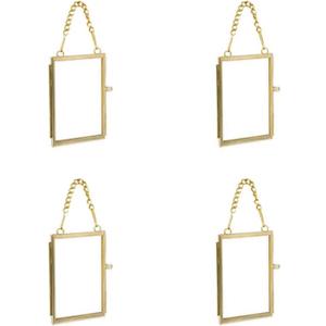 4PCS Glass Frame for Pressed Flowers, 2x3 Inch Brass Hanging Photo Frame Double Glass Frame with Chain DIY Vintage Home Decor