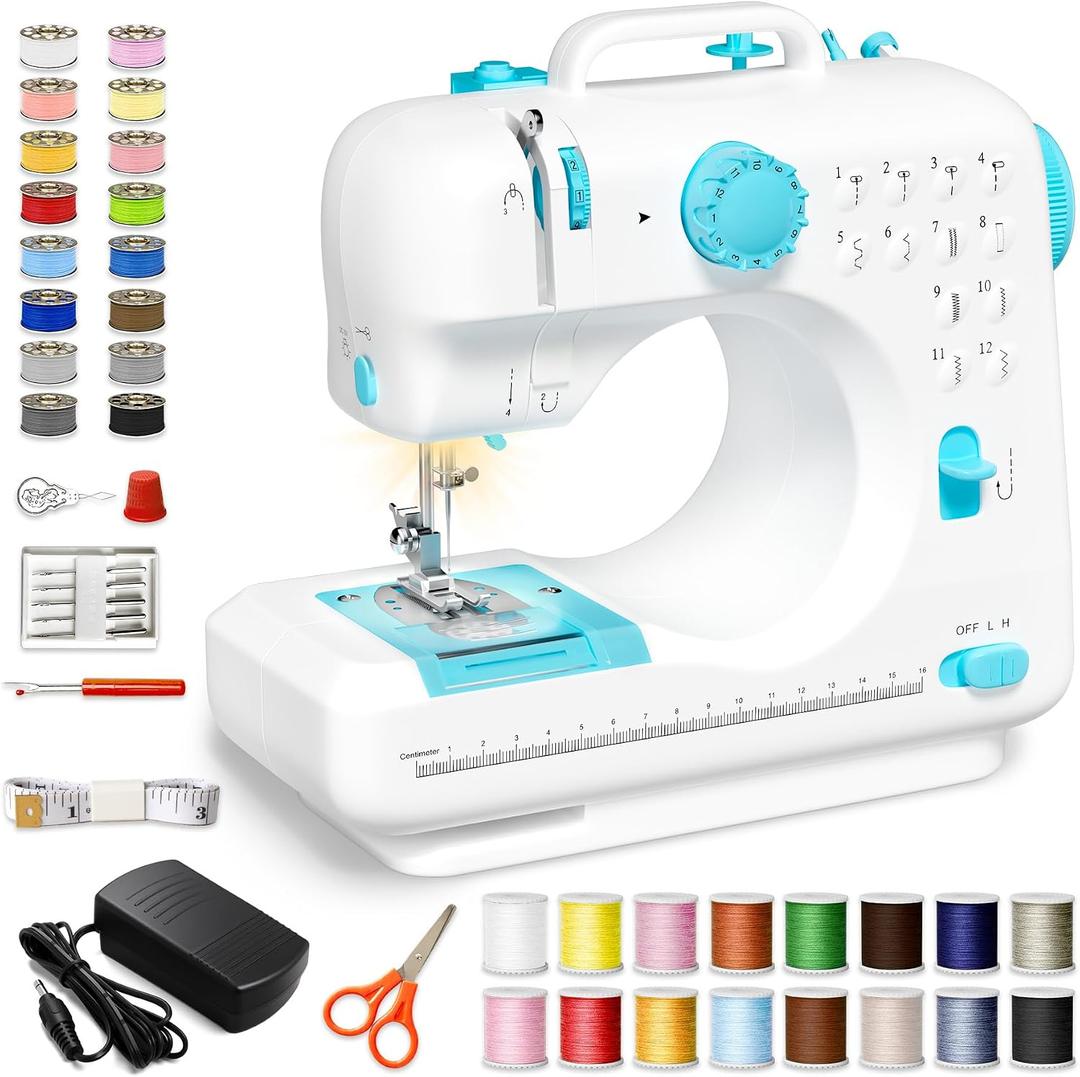 Portable Tabletop Beginner Mini Sewing Machine for Home Use, Compact and Easy-to-Use Sewing Machine for Quick Repairs, DIY Crafts and Alterations, Giftable Sewing Machine for Beginners (Blue)