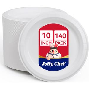 JOLLY CHEF10 inch 140 Pack Disposable Paper Plates,Soak Proof, Cut Proof, Microwave Safe Heavy Duty Paper Plates Everyday Use (10in)
