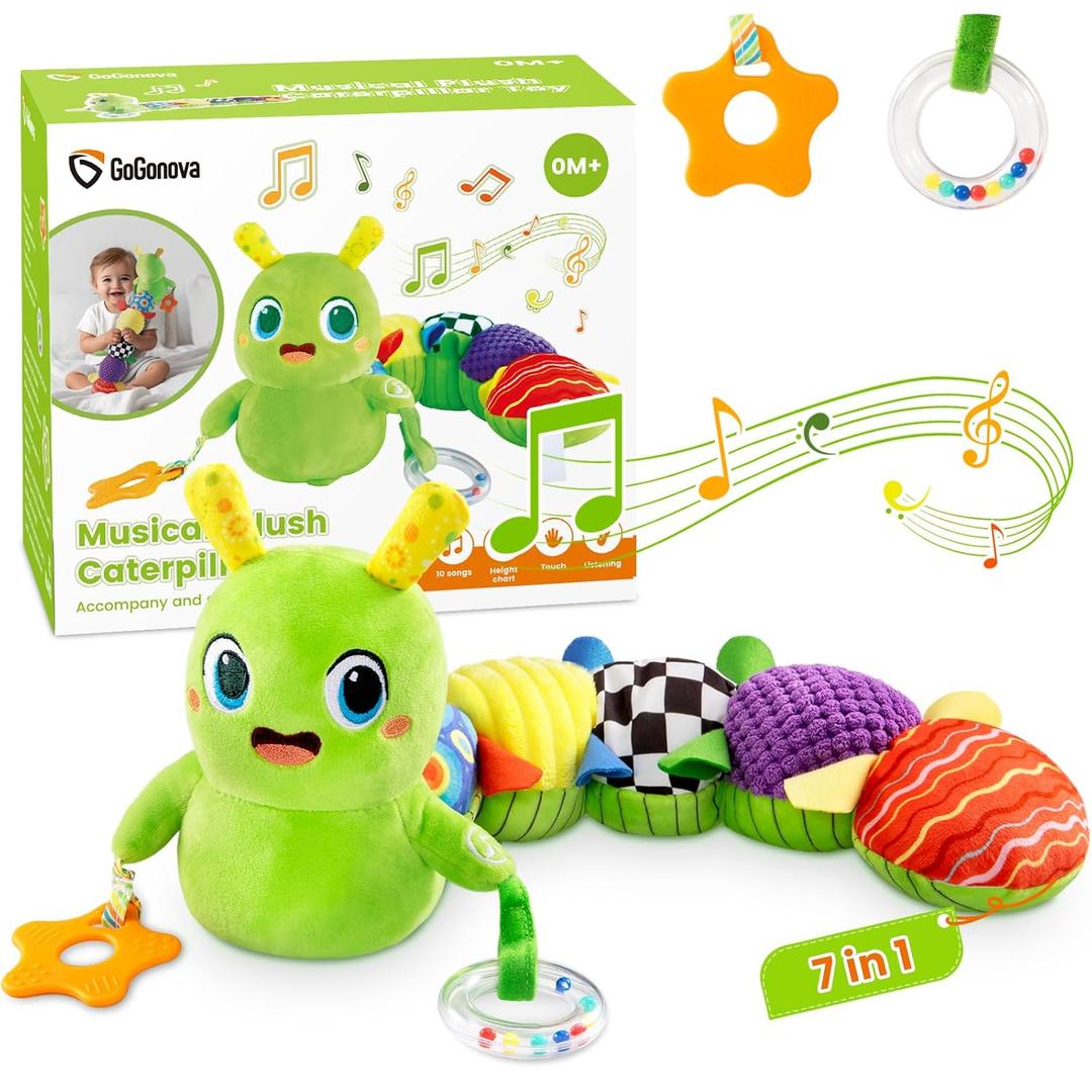 Baby Toys 0-6 Months, Washable Baby Musical Caterpillar Toys with 10 Kid's Songs,Rattles,BabyTeething Toys,Suitable for 0-6, 6-12 Months Infant Tummy Time Toy,Newborn Baby Boy&Gril Gifts (Green)