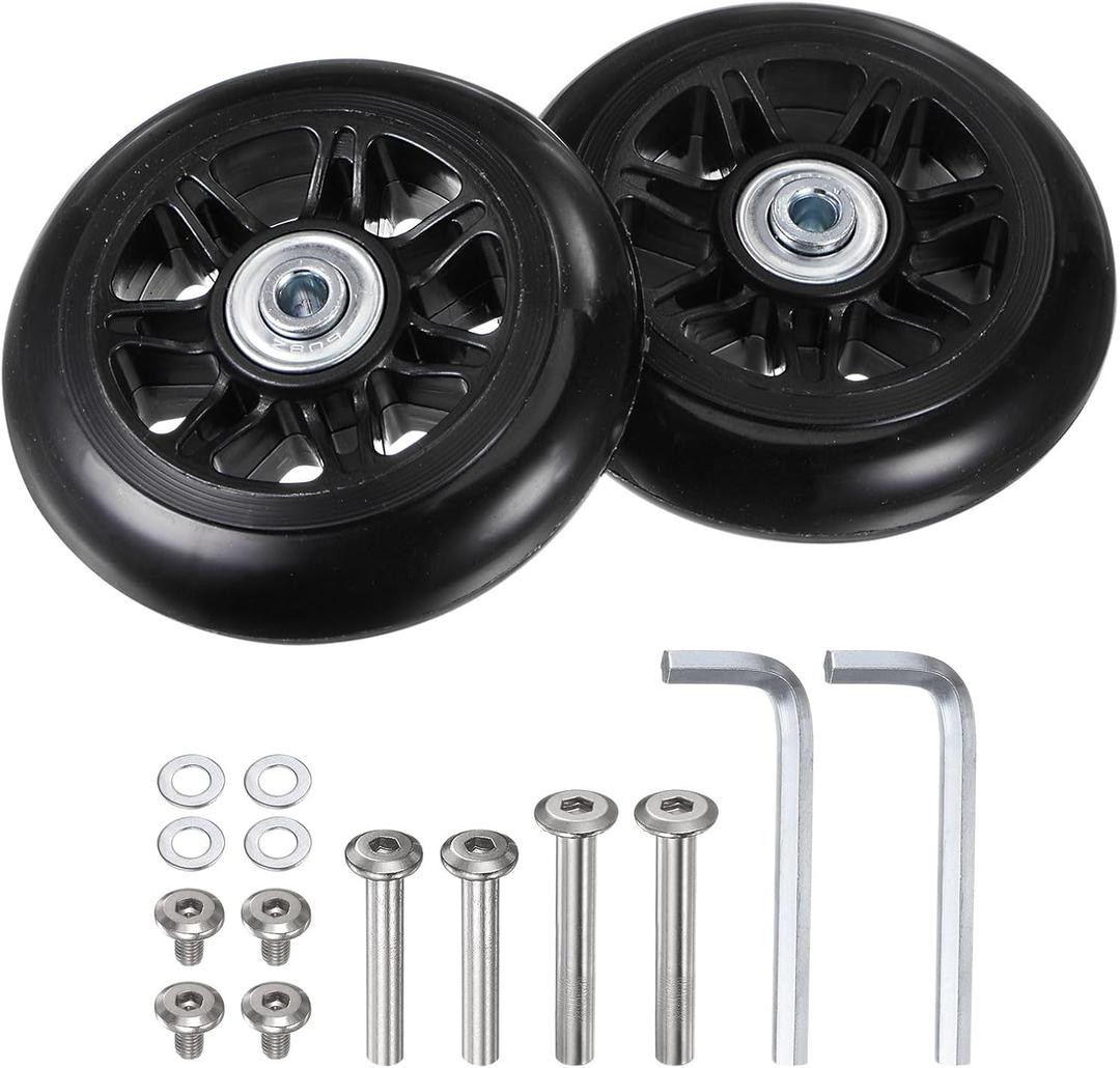 Uxcell Replacement Luggage Wheels 90x24mm Suitcase Wheel Repair Kits Include 2 PU Bearing Wheels & Washers, Wrenches & Axle Screw for Trolley Bag, Inline Skate and Caster Board