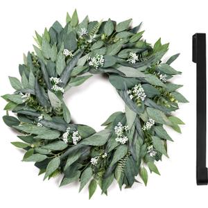 26" Eucalyptus Wreath for Front Door - Large Artificial Greenery Outdoor Wreath with A Hook & DIY Decor for Porch, Window, Farmhouse, Home, Holiday Decor- Spring, Summer, Fall, All Seasons (Green)