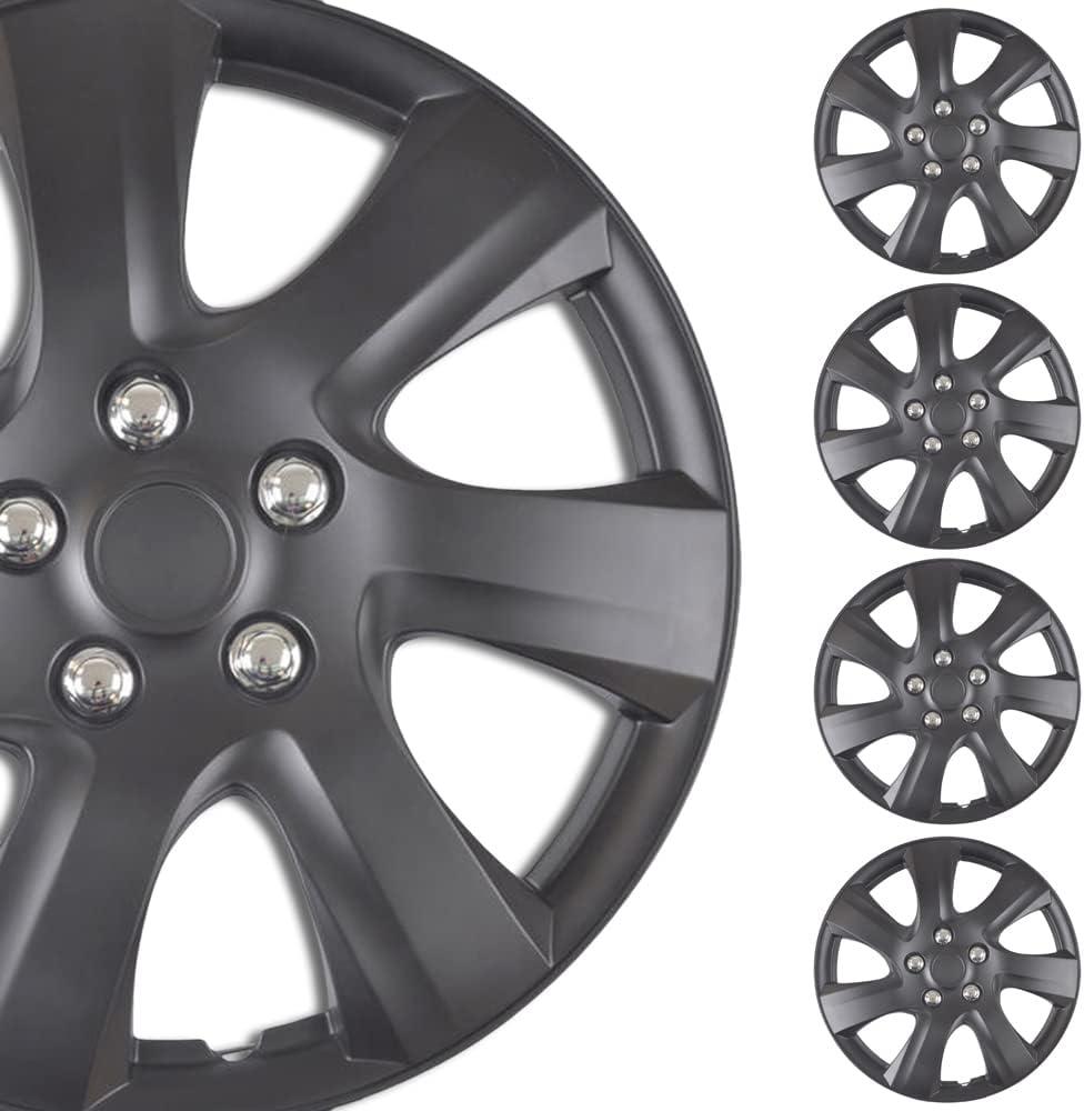 BDK 4-Pack Premium 16 Inch Rim Wheel Cover Hubcaps for Cars Trucks SUVs Vans, Direct OEM Replacement Universal Fit Snap-On ABS Hubcaps 16 inch Wheel Covers - Set of 4 Hub Caps - 7-Spokes Matte Black