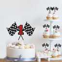7Pcs Car 1st Birthday Cake Topper for Racing Car Checkered Flag Themed Kids Boy Girl Happy Birthday Party Supplies