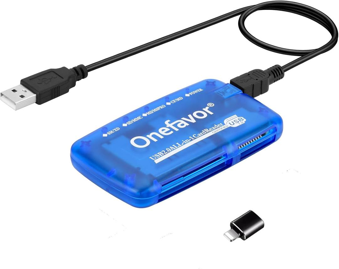 SmartMedia Cards Reader Writer, All-in-1 USB Universal Multi-Card Memory Cards Reader for Windows, Mac, Linux (Card Reader + iPhone Adapter)