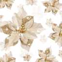 Geosar 72 Pieces 3/4/6 Inches Christmas Artificial Glitter Poinsettia Flowers Ornaments Xmas Flowers Wedding for Christmas Tree Ornaments(Gold)