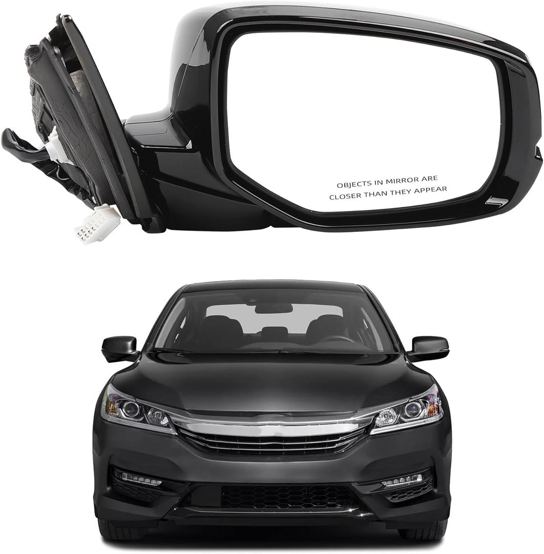 Dasbecan Right Passenger Side Door Mirror Assembly Compatible with Honda Accord 2013-2017 Power Glass Heated with Turn Signal Light Replaces HO1321275 Black 6Pins