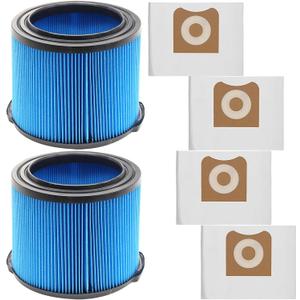 2 Pack VF3500 Replacement Filter for Ridgid 3-4.5 Gallon Wet Dry Vacuums + 4 Pack VF3501 Filter Bags Compatible with Ridgid 3-4.5 Gallon Wet Dry Vacuums (6 Pack)