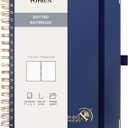 POPRUN Spiral Bullet Dotted Journal Notebook, 7-1/4" x 9-1/2" - 120 GSM Thick Paper, 220 Numbered Pages, Hardcover for Men & Women with Pocket, Index Tabs, 8 Perforated Sheets, Navy Blue