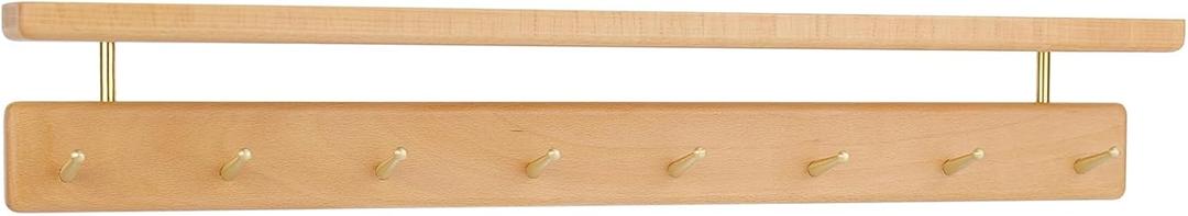 Beech Wood Coat Rack with Shelf, Wall Mounted Rack with 8 Hooks, Size: 24.41inch/8 Hooks