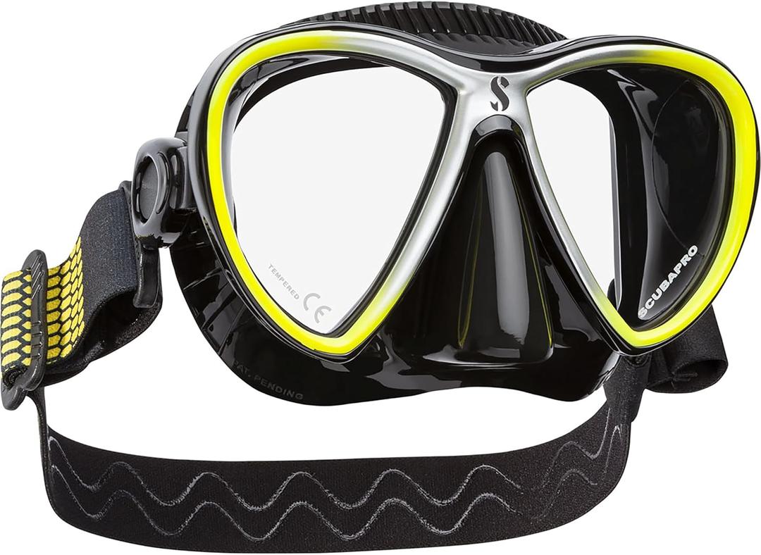SCUBAPRO Synergy Twin Trufit Scuba Mask with Dual Lens and Comfort Strap for Diving, Black/Yellow/Silver, One Size